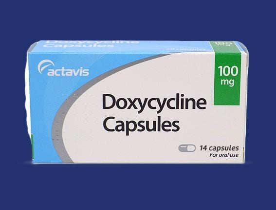 Doxycycline kapsler i 14-stks. papæske.