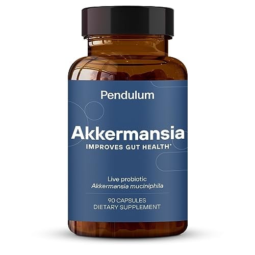 #Akkermansia illustreret ved pilleglas fra Pendulum med bl.a. teksten akkermansia improves gut health.