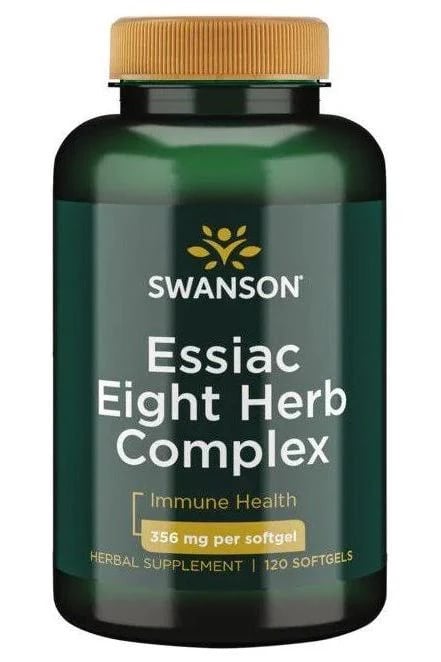 Essiac eight herbs symboliseret ved pilleglas fra Swanson med samme tekst.