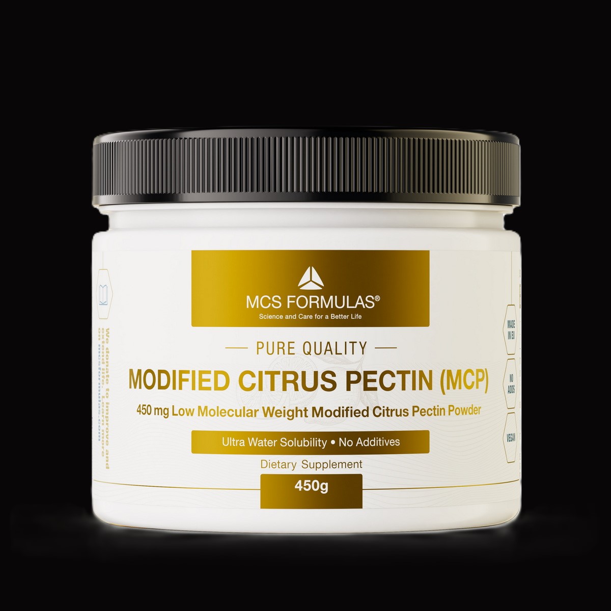 Modificeret citrus pectin fra MCS Formulas på bøtte med 450 g.