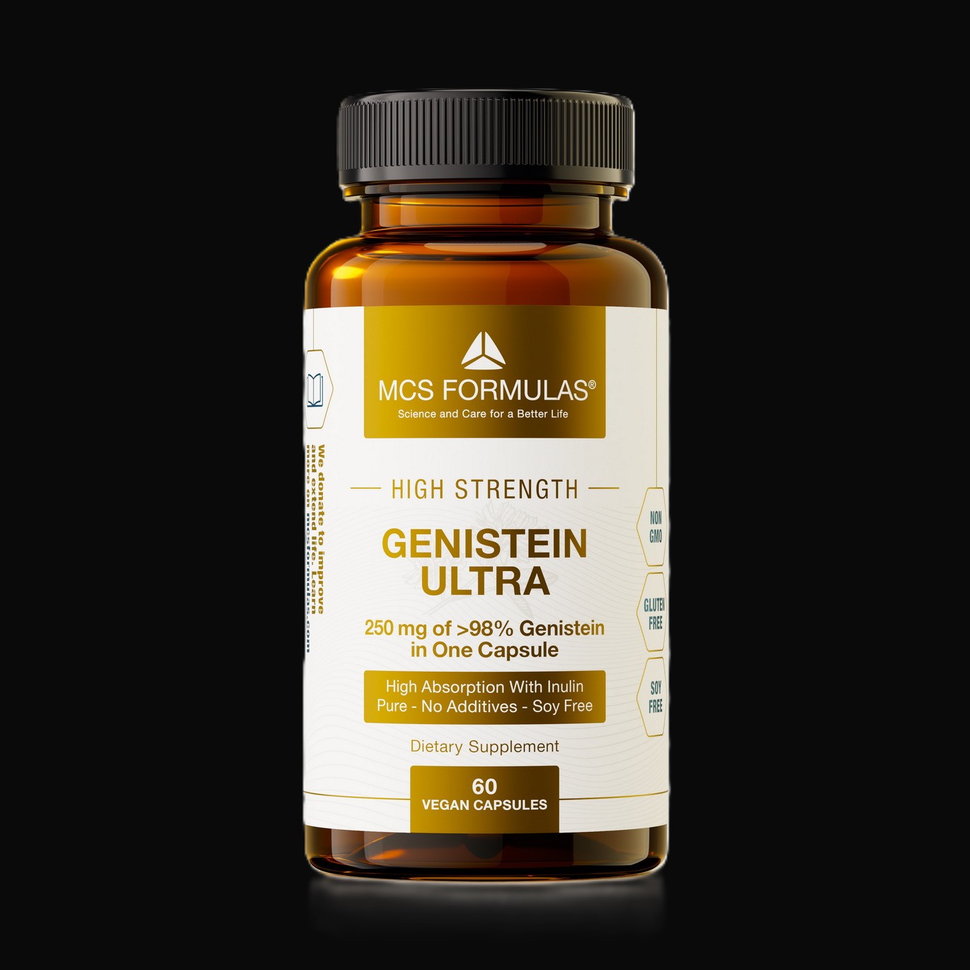 Genistein ultra fra MCS Formulas i brunt pilleglas.