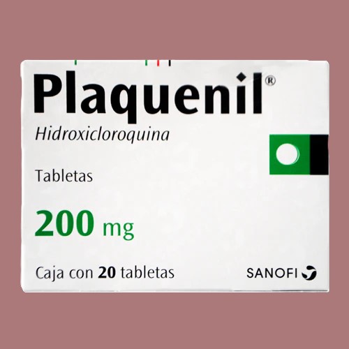 Plaquenil symboliseret ved en hvid papæske med påskriften Plaquenil, 200 mg.