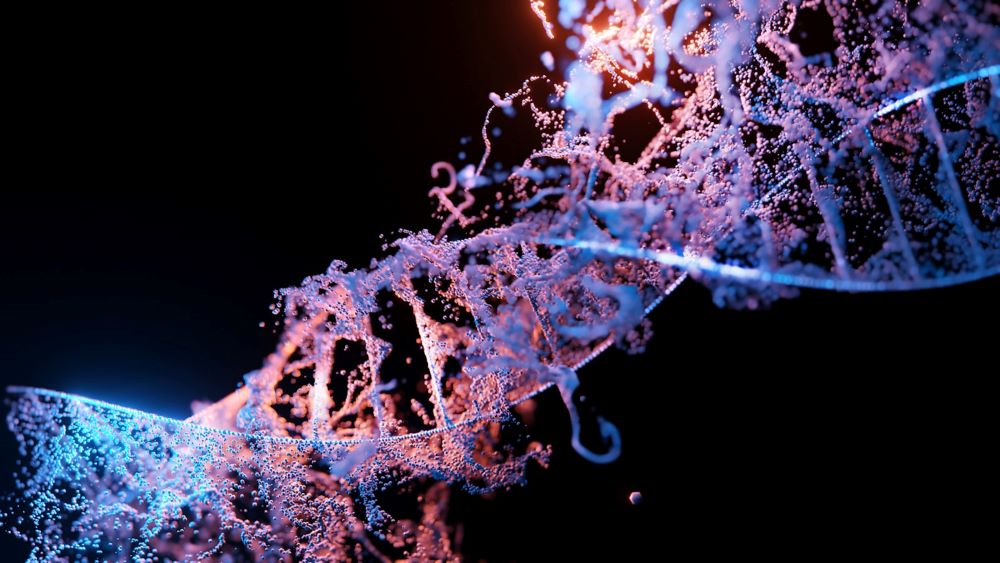 RET-mutation symboliseret ved beskadiget genstreng i rosa og lysblå farver på sort baggrund.