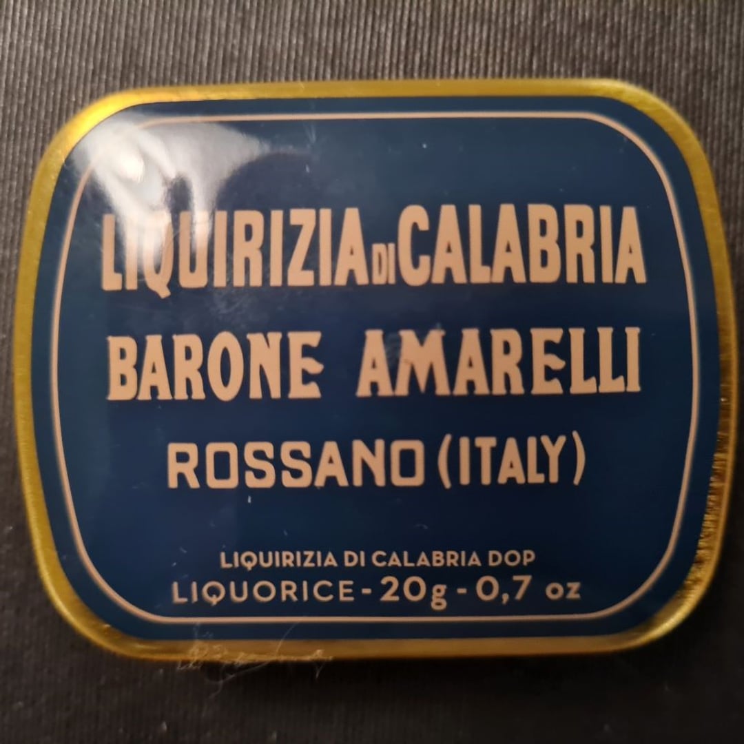 Engelsk lakrids i lille metalæske med påskrift Liqurizia Calabria Barone Amarelli, Rossano (Italy).