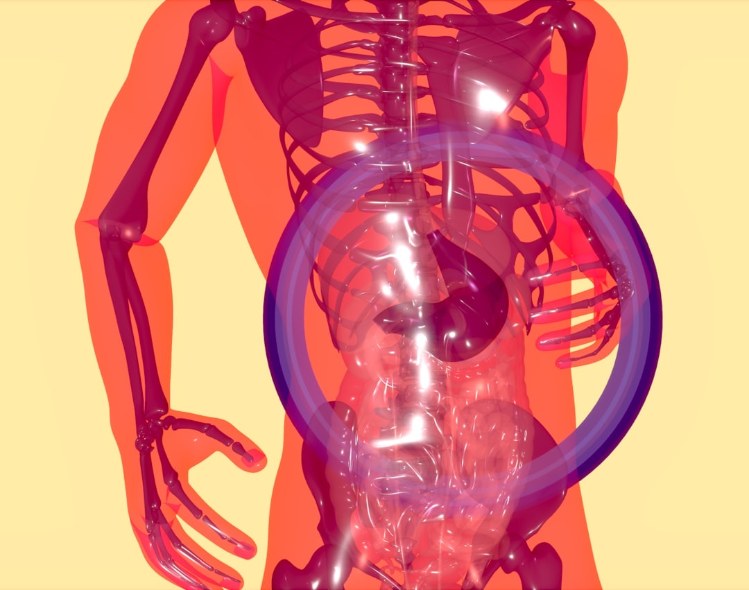 Gastroskopi symboliseret ved skematisk tegning af torso, med lilla ring omkring mavesækken.