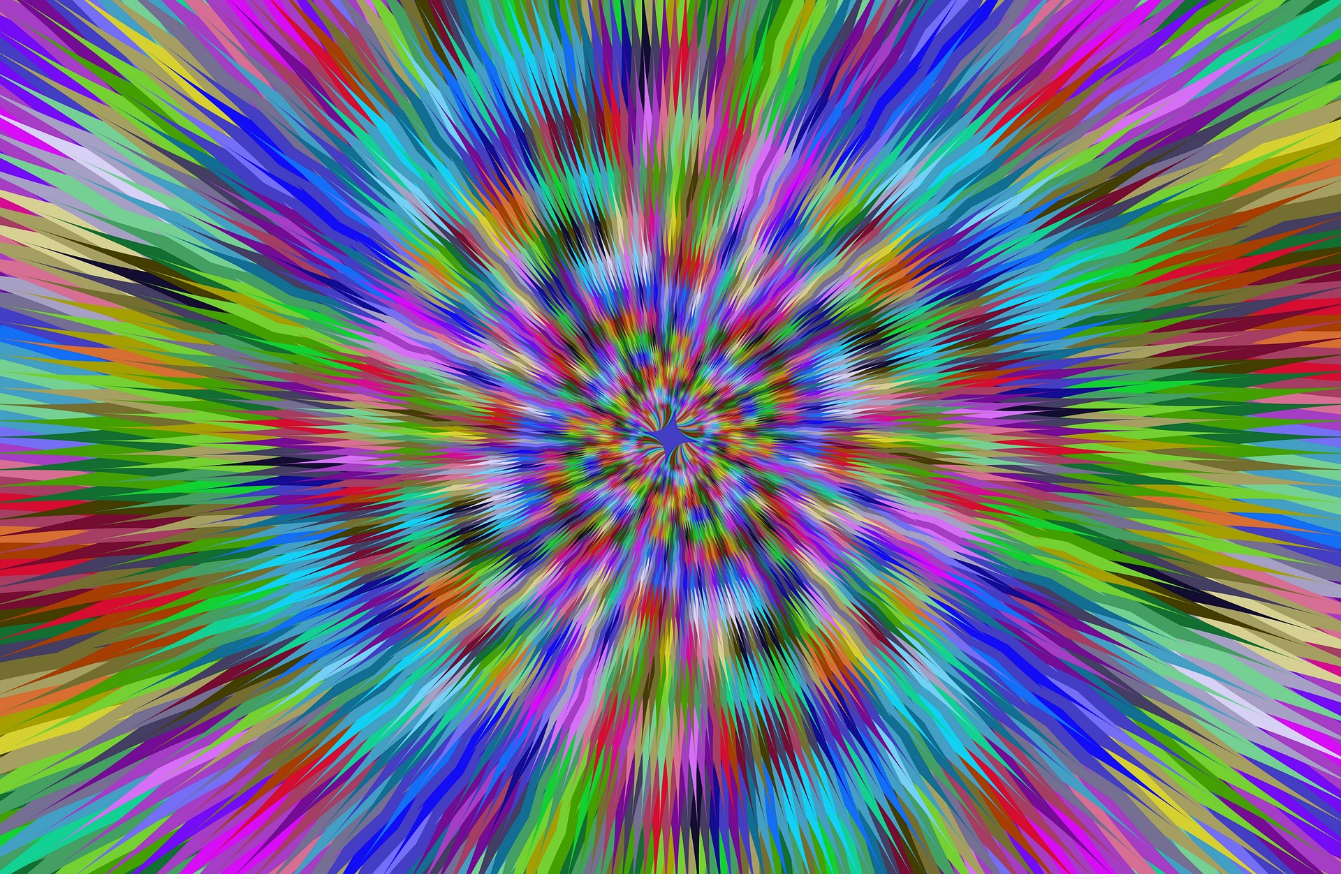 Hypnose symboliseret ved psykadeliske mønster i mange farver.