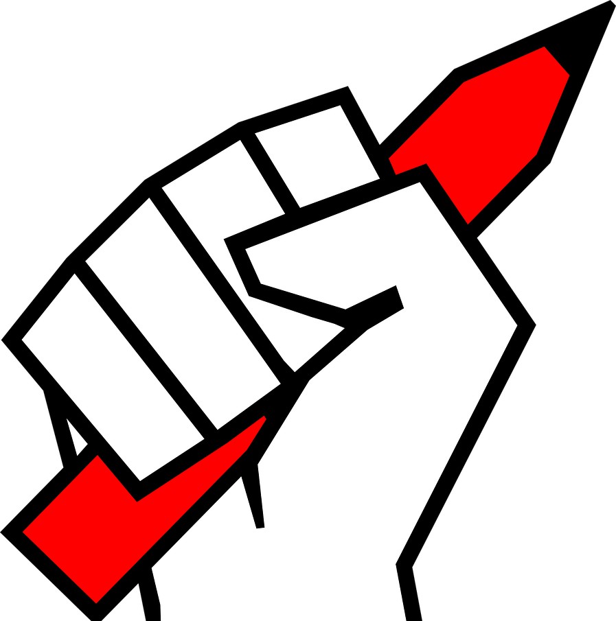 Kræftramte har ordet symboliseret ved en tegnet naivistisk knyttet hånd med en blyant.