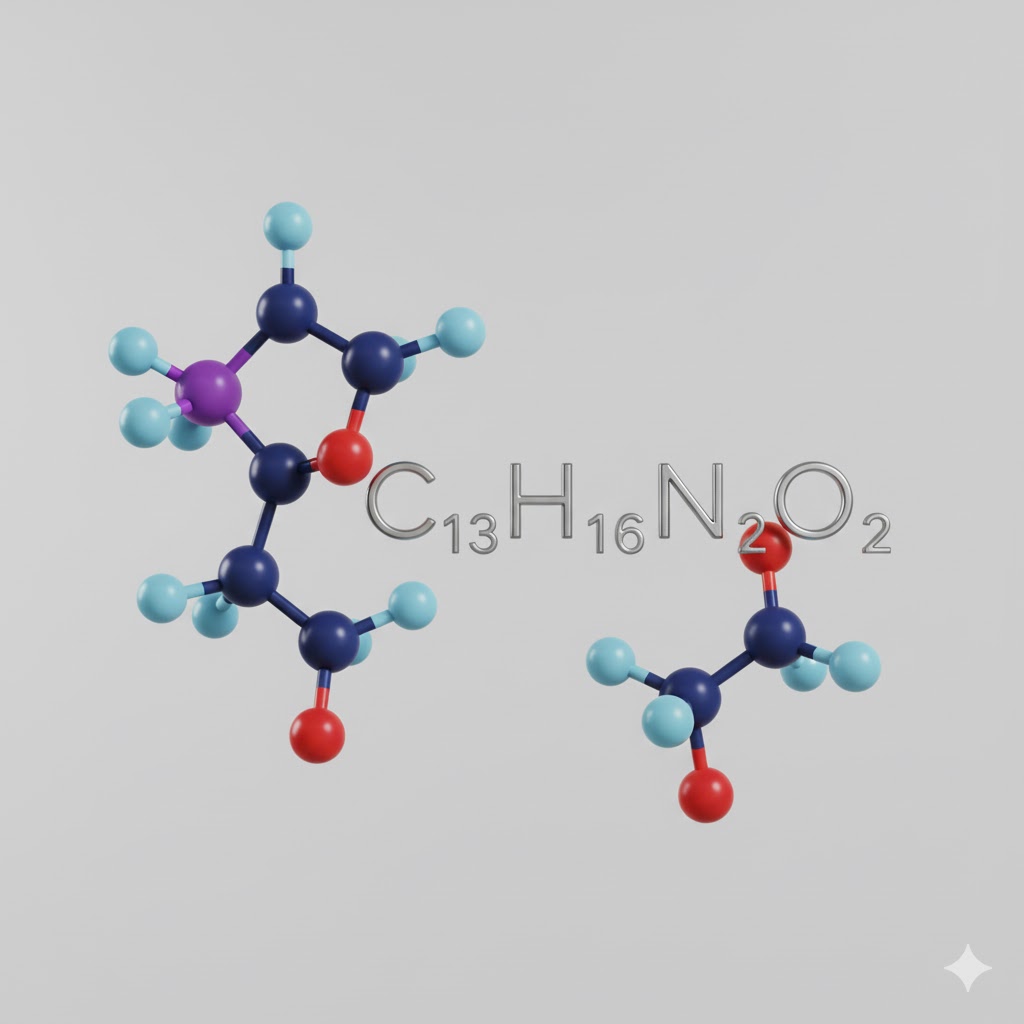 Melatonin symboliseret ved molekyler som små farvede kugler i blå, rød og lysblå. Hvid baggrund