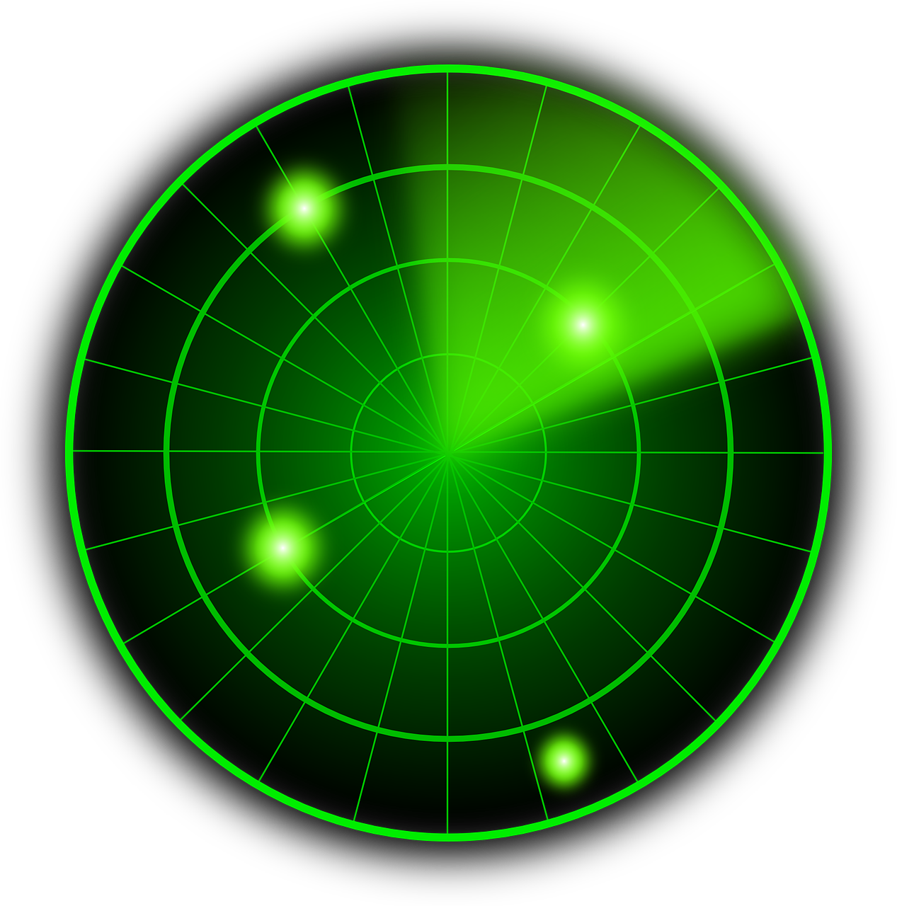 Pårørende symboliseret ved en grøn radarskærm med 4 prikker.