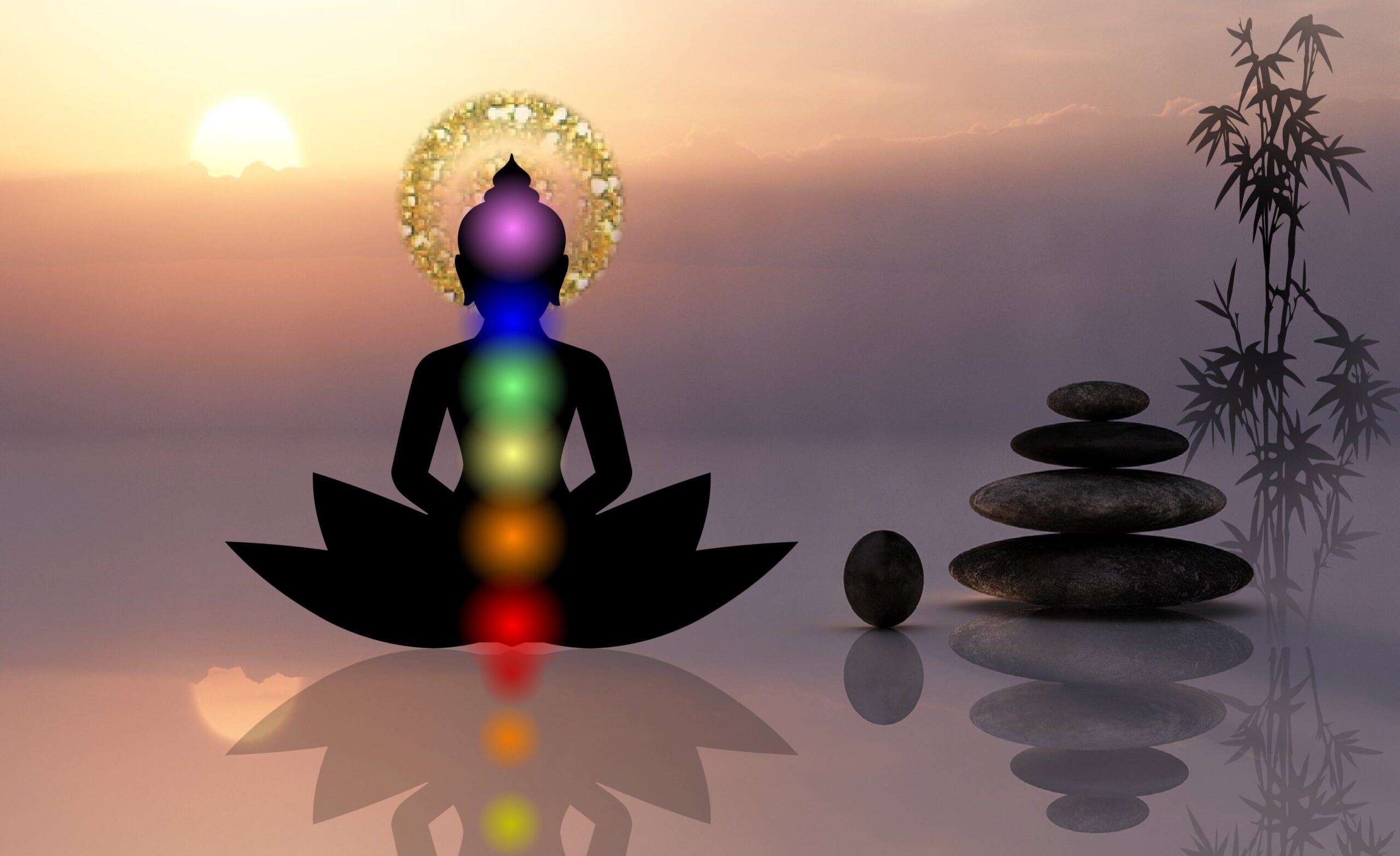Reiki healing symboliseret ved en chakra model.