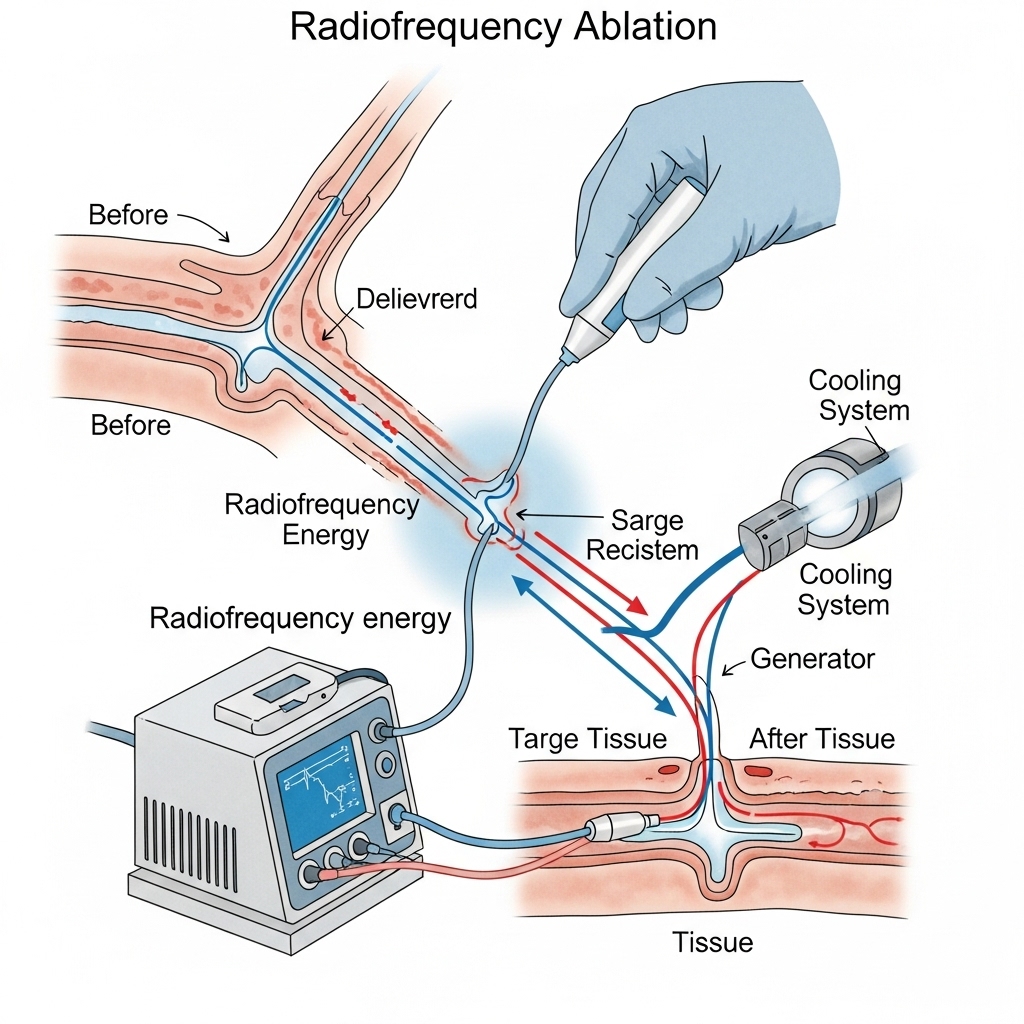Ablation symboliseret ved tegnet principskitse af behandling, instrument, apparat.