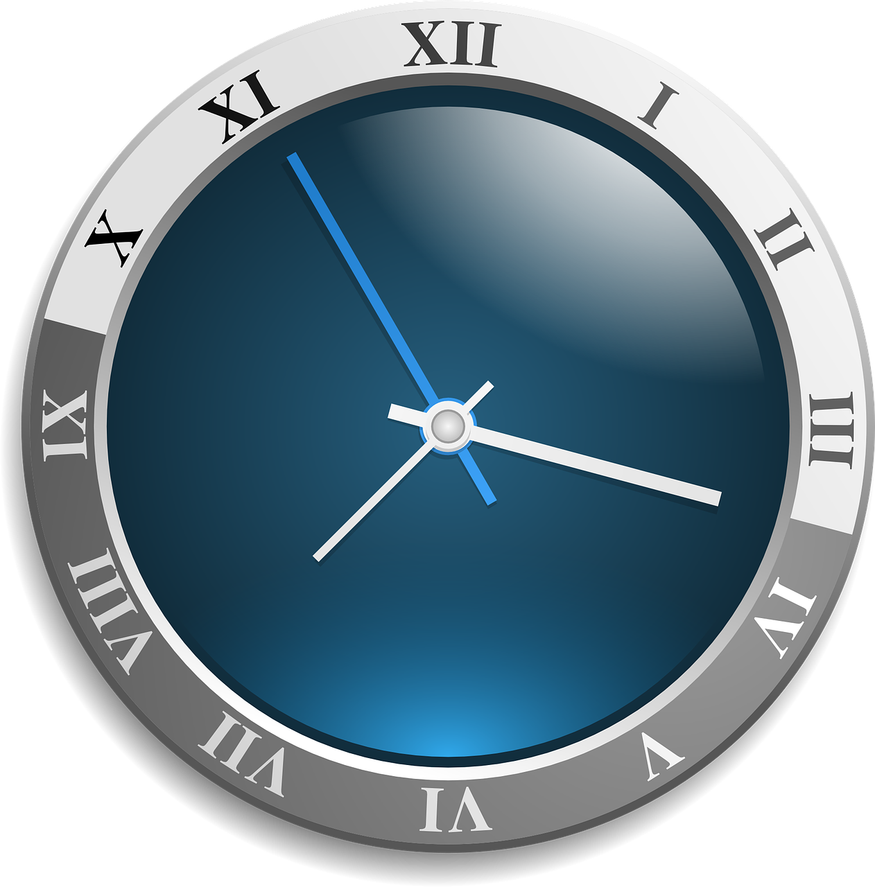 Blodpropper symboliseret ved et vægur med metalring omkring og blå skive.