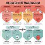 Magnesium illustreret ved en tavle med oversigt over virkning. billede af fordelene ved magnesium.