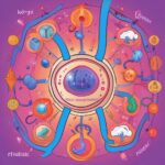 Metaboliske principper illustreret ved cellelignende element i midten og forskellige former i kreds om denne. Tunger ud til baggrund i lilla.