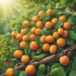 Amygdalin, Vitamin B17 illustreret ved billede af en masse abrikoser på gren med grøn baggrund.