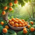 Amygdala, Vitamin B17, symboliseret ved en kurv med abrikoser i grøn natur.