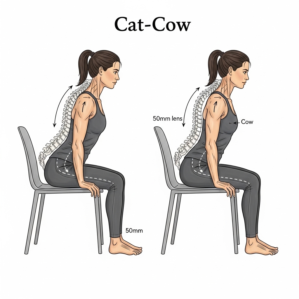 Yoga symboliseret ved tegning af kvinde der sidder på stol og svajer i ryggen for ko-delen.