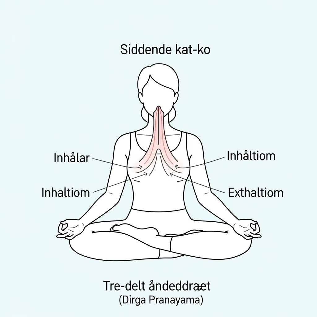 Yoga symboliseret ved skitse af menneske i skrædderstilling med pile for åndedræt.