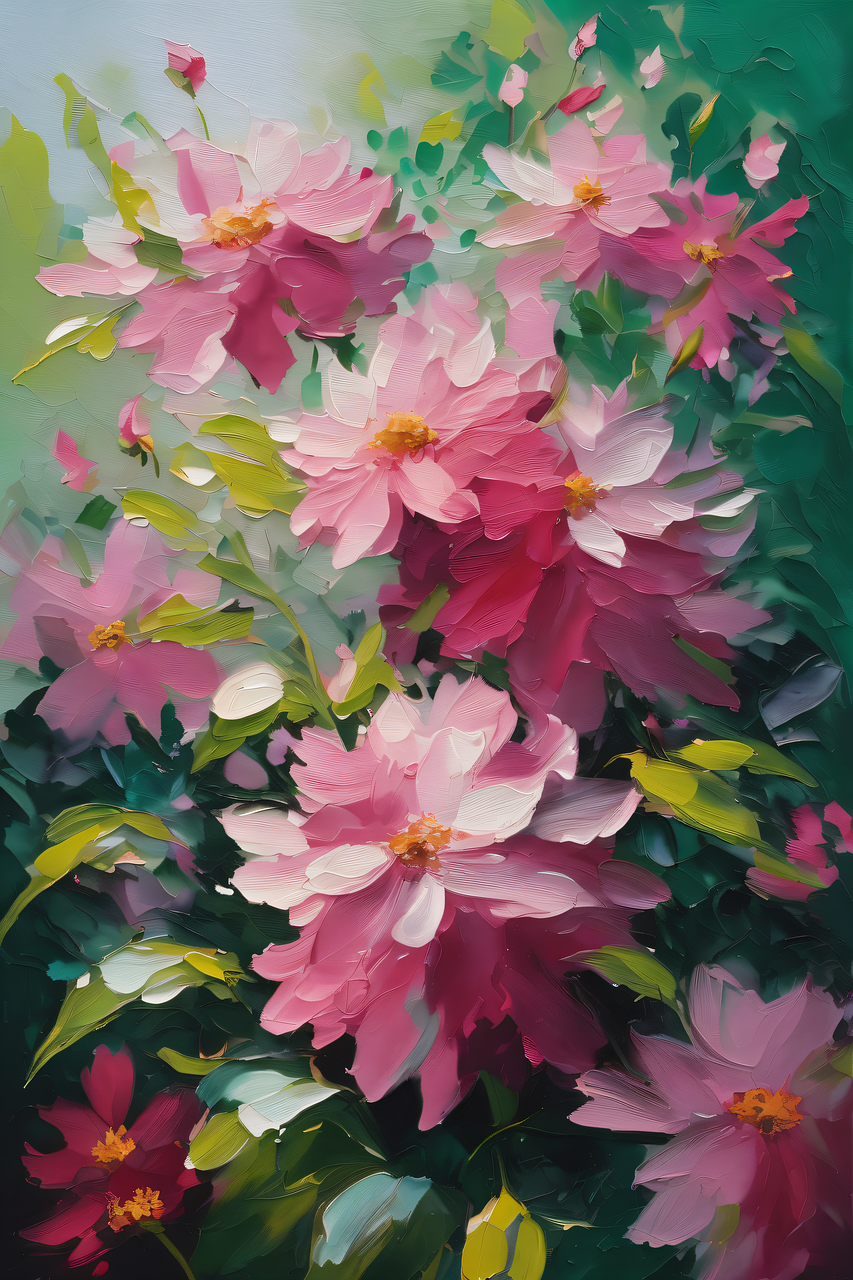 Bløddelssarkom symboliseret ved en samling af rosa blomster med grønt løv.