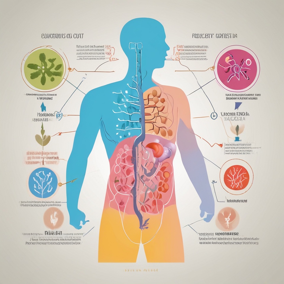 Glucomannan symboliseret ved planche af mands overkrop, med symbolser ved siden der skal vise virkning i kroppen.