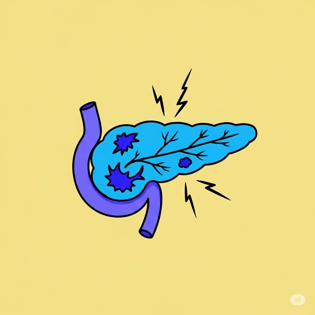 Opbyggelige historier symboliseret ved naivistisk tegning af bugspytkirtel i blåt på gul baggrund.