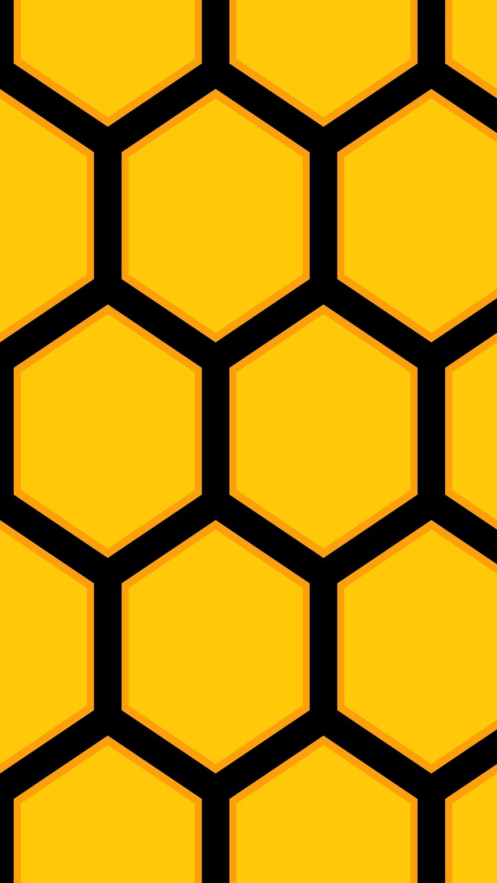 Propolis symboliseret ved tegning af bikube-sekskanter i gul, med sorte streger til at markere adskillelse.