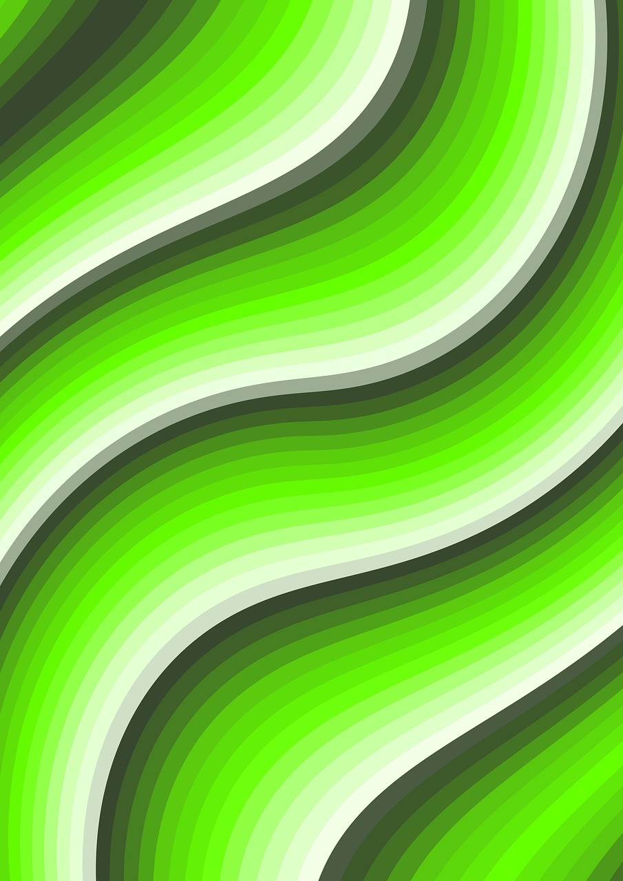 Svimmelhed symboliseret ved grønne linjer der bølger hen over fladen. Lys baggrund.