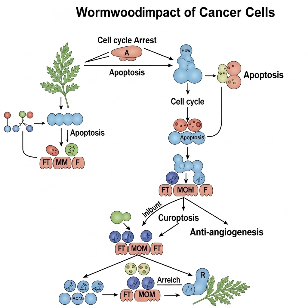Malurt symboliseret ved planche der illustrerer virkningsmekanismen. Hvid baggrund.