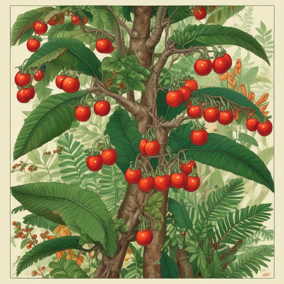 Guarana symboliseret ved del af planten med røde bær og grønne blade.