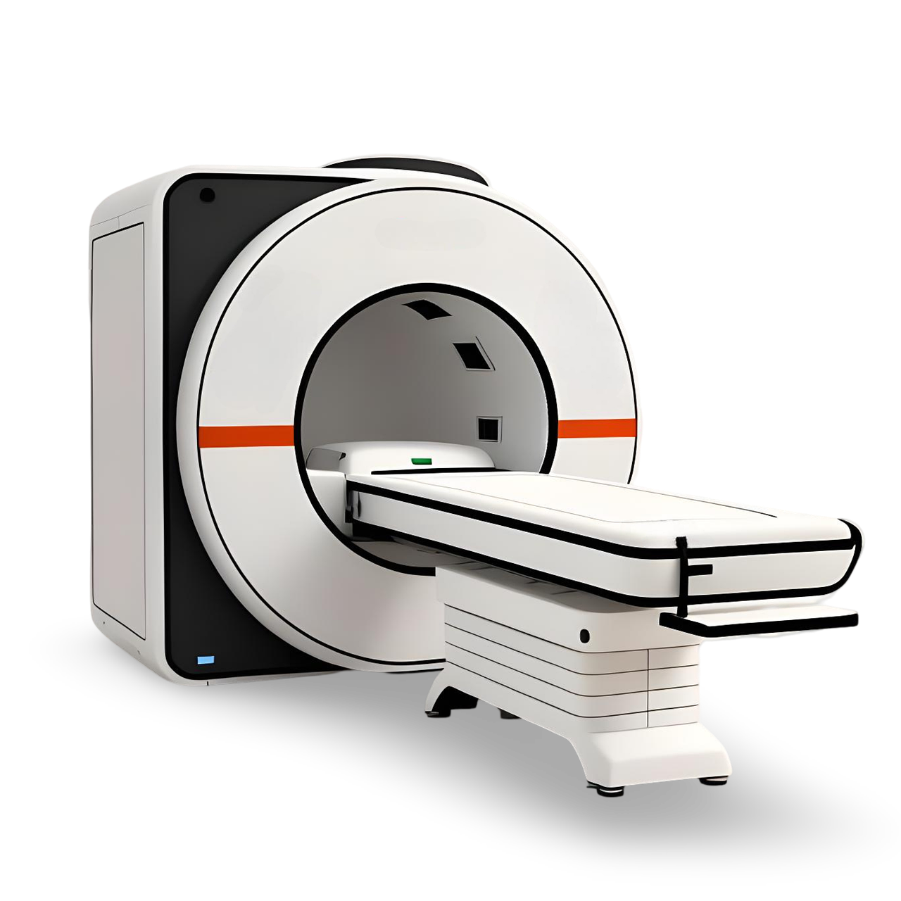 Hvordan sendes helbredsoplysninger symboliseret ved skitse af mr-scanner. hvid baggrund.
