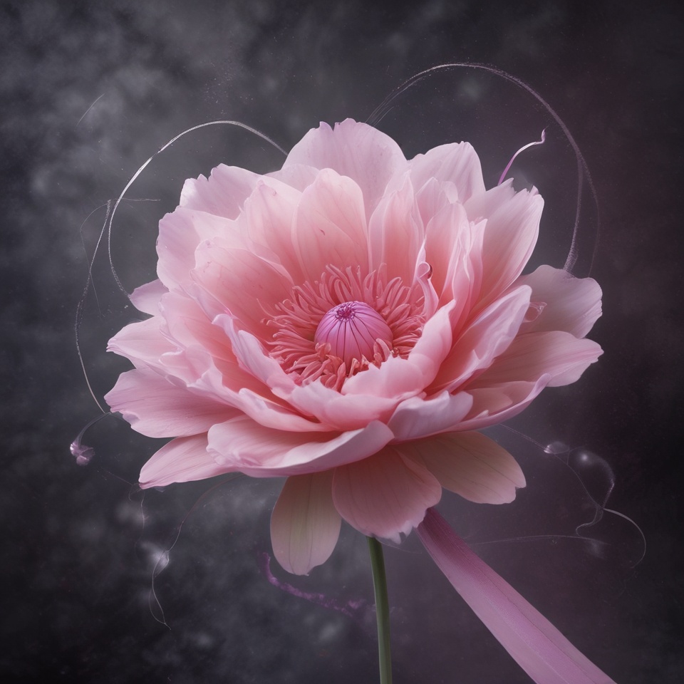 Vaginalkræft symboliseret ved rosa blomst på grålig baggrund.