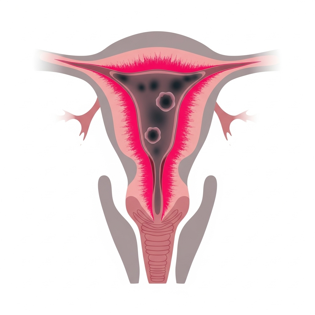 Vaginalkræft symboliseret ved meget stilistisk tegning af nedre kvindelige kønsorganer. Hvid baggrund.