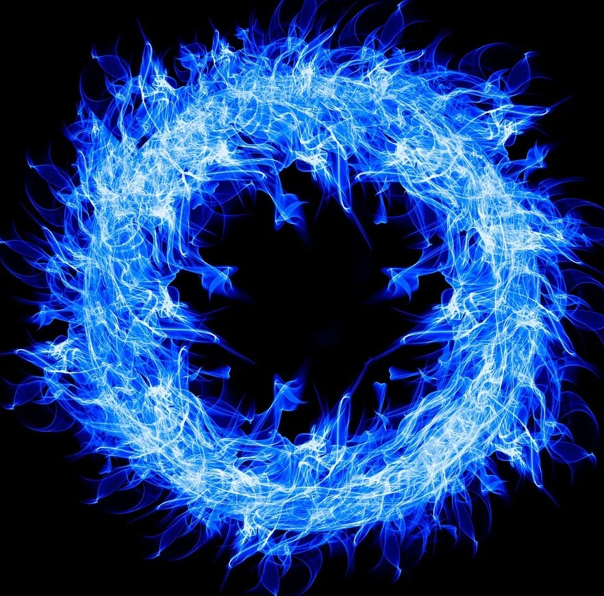 Angst for recidiv symboliseret ved en ujævn lysende blå cirkel på sort baggrund.