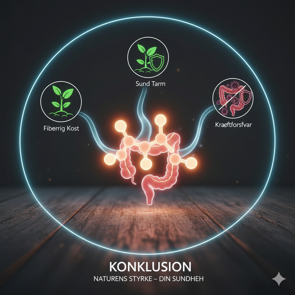 Butyrat eller smørsyre symboliseret ved et tarmforløb i midten og nogle cirkler omkring der viser urter mm.