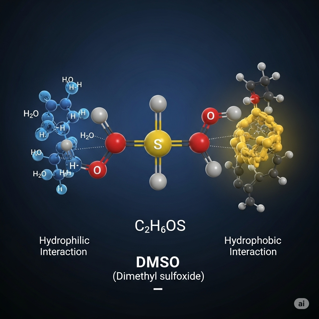 DMSO symboliseret ved molekylestrukturer på blå baggrund.