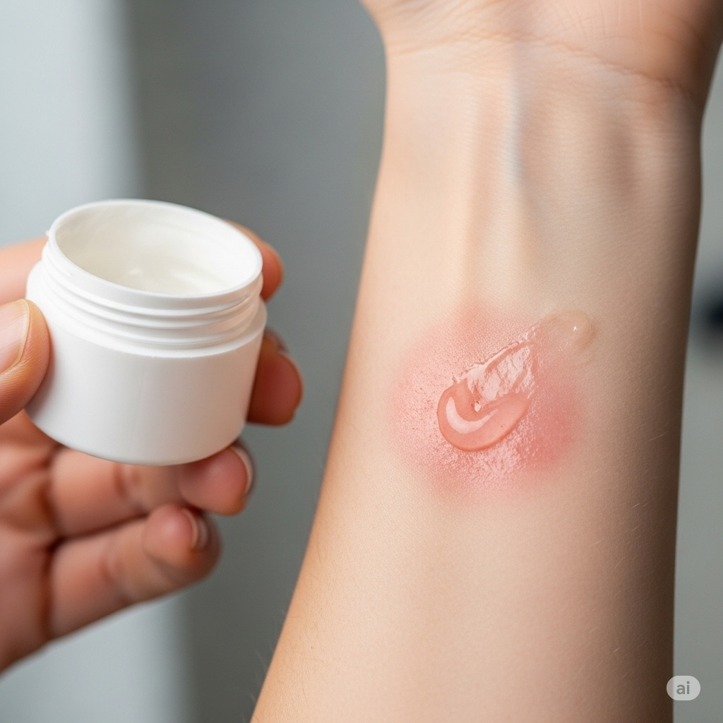 DMSO symboliseret ved underarm med rødme og en hvid krukke med gel.