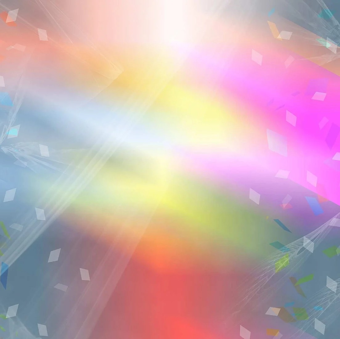 Elle Macpherson valg symboliseret ved regnbuens farver i pastel over hele billedet.