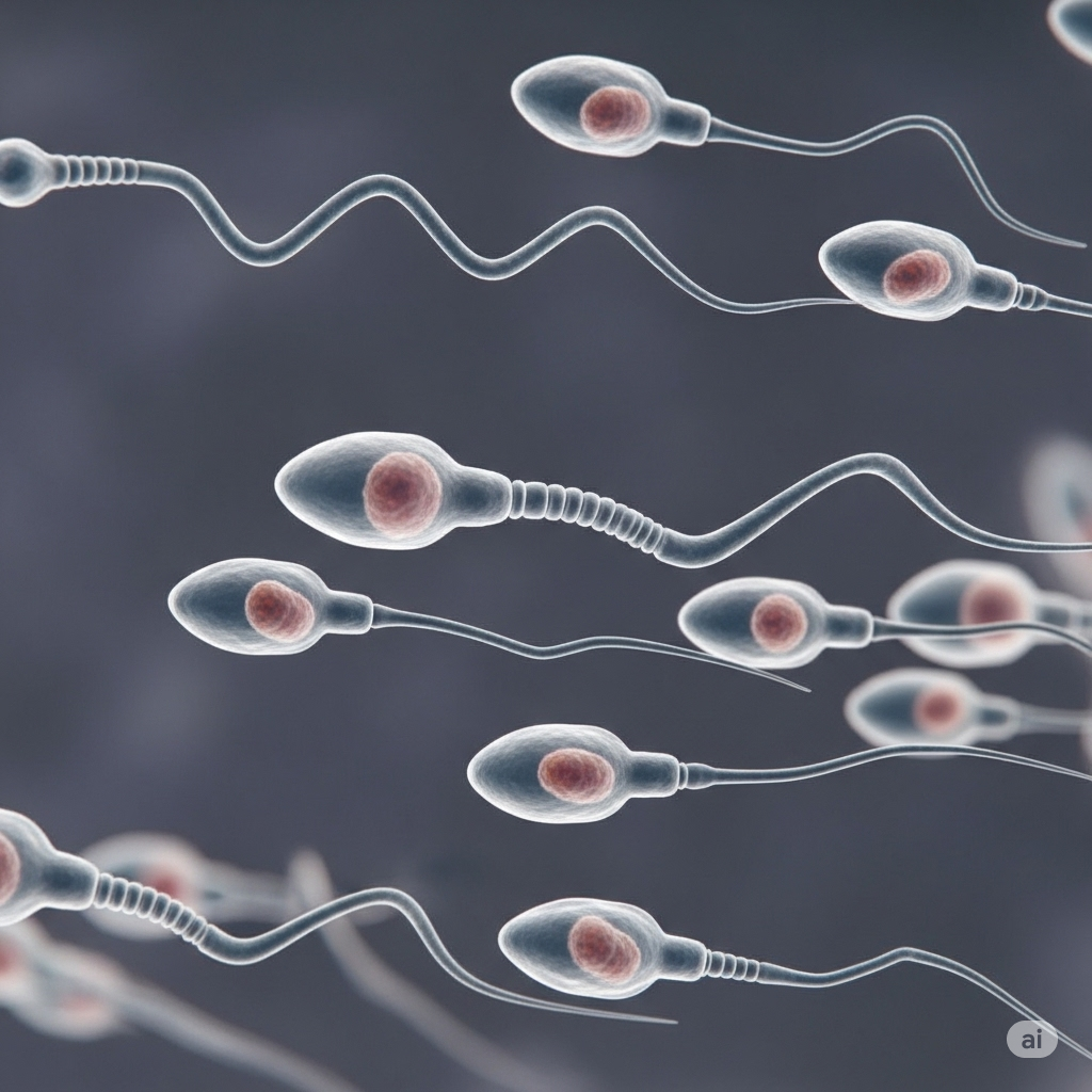 Fertilitet-frugtbarhed symboliseret ved en masse sædceller, der er lysende. Grå baggrund.