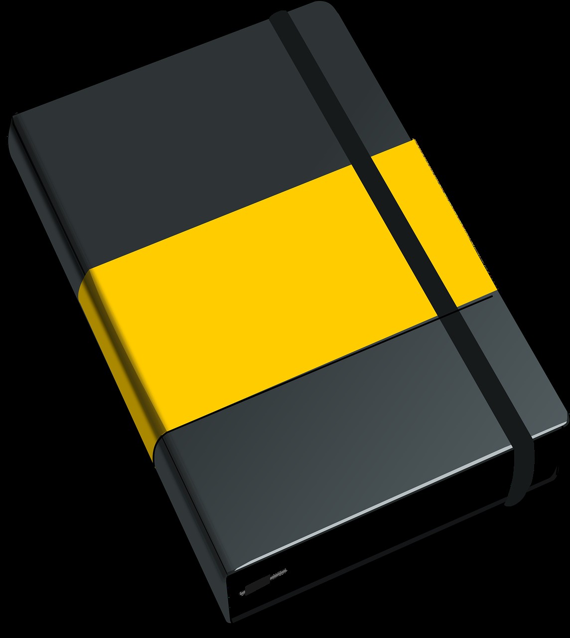 Logbog symboliseret ved en lukket sort notesbog med gult bånd indover.