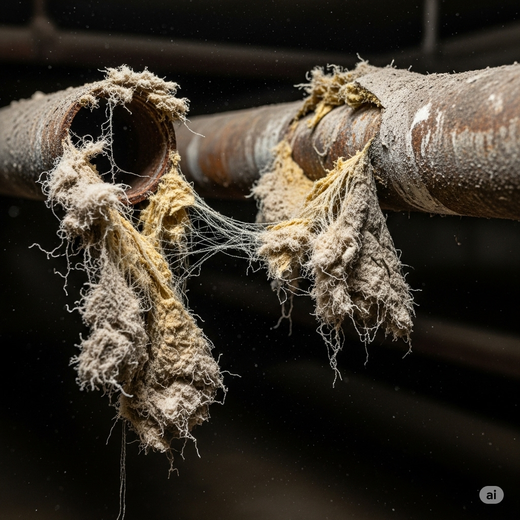 Luftforurening symboliseret ved to rør, hvor isoleringen er delvis smuldret af.