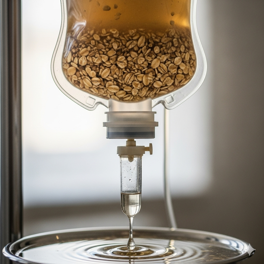 At øge energi og bekæmpe træthed symboliseret ved et drop der ser ud til at indeholde havregryn og noget brunlig væske.