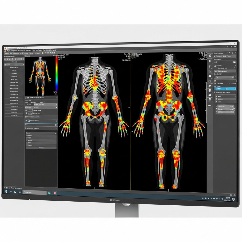 Knoglescintigrafi symboliseret ved scanningsbillede af to skelletter.