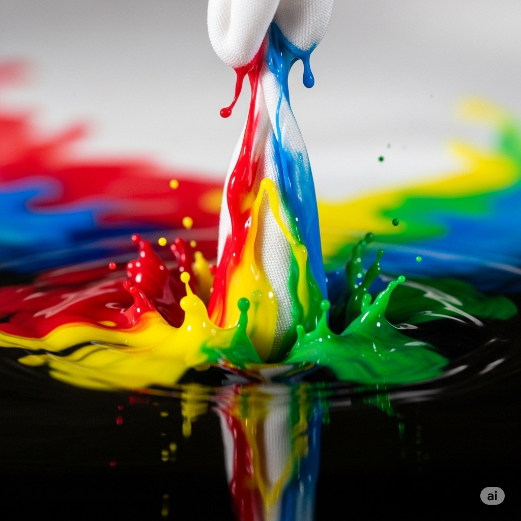 Tøj og tekstiler symboliseret ved nogle farer der skvulper op fra et mørkt vand.