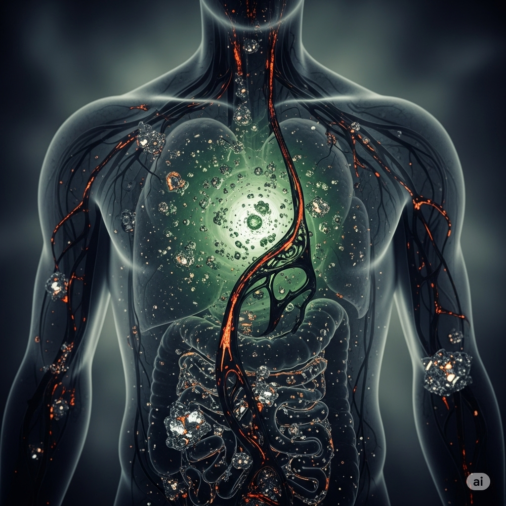 Tungmetaller symboliseret ved model af torso med metal vist i denne.