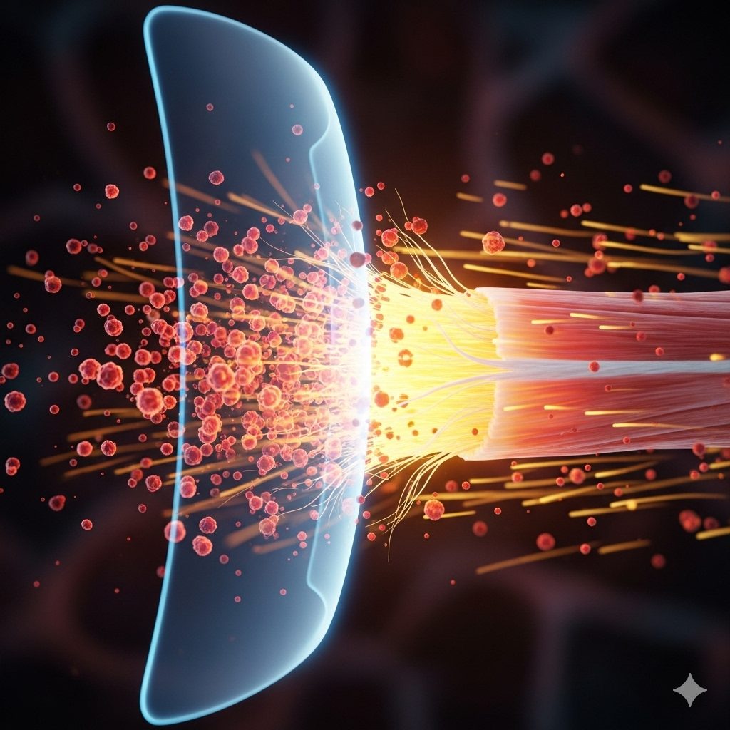Bevar muskelmasse symboliseret ved et skjold der beskytter med en flammestråle.