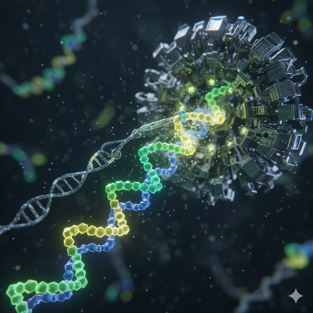 Bevar muskelmasse symboliseret ved molekylær og dna-lignende strukturer.
