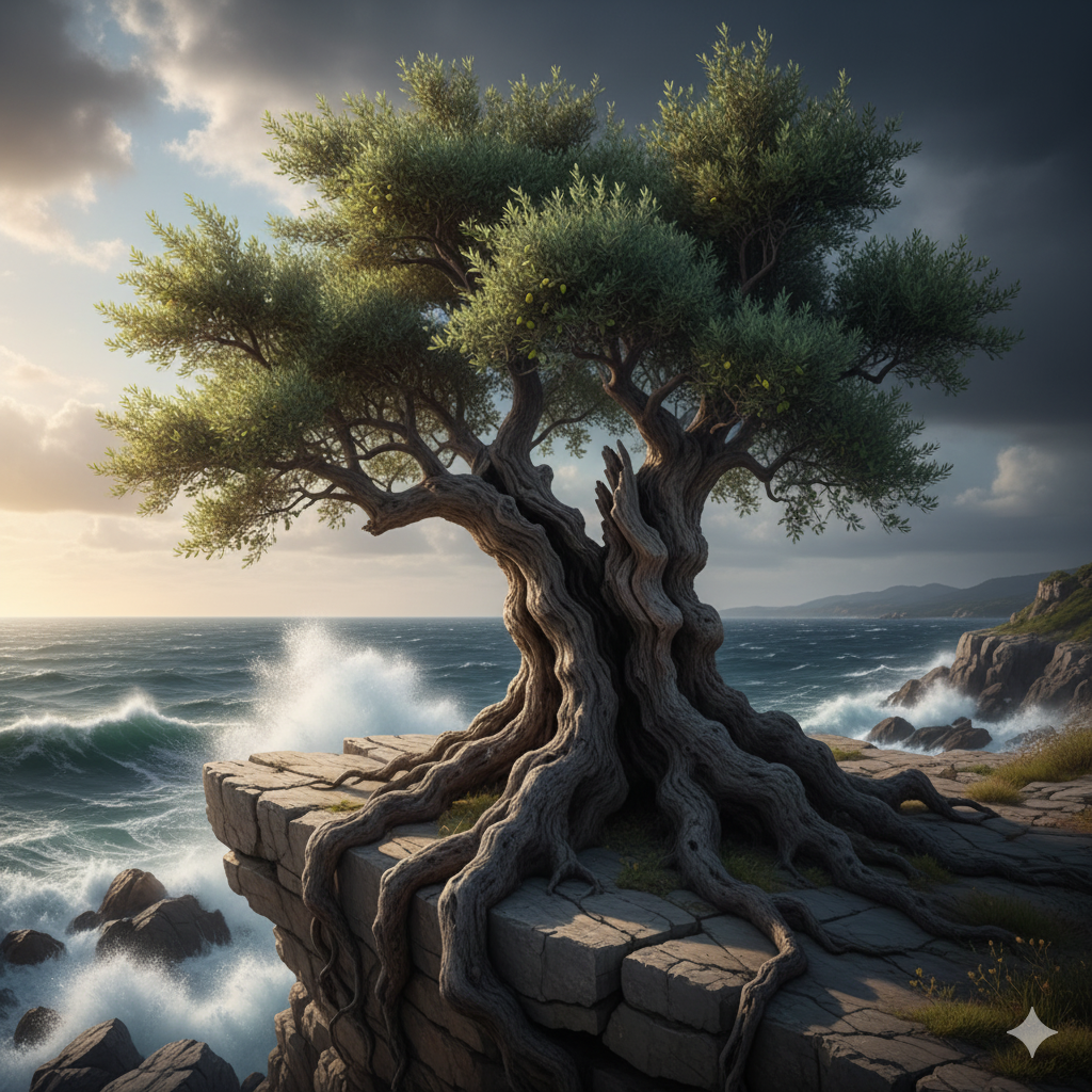 Bevar muskelmasse symboliseret ved et træ der står udsat på en klippe ved hav.