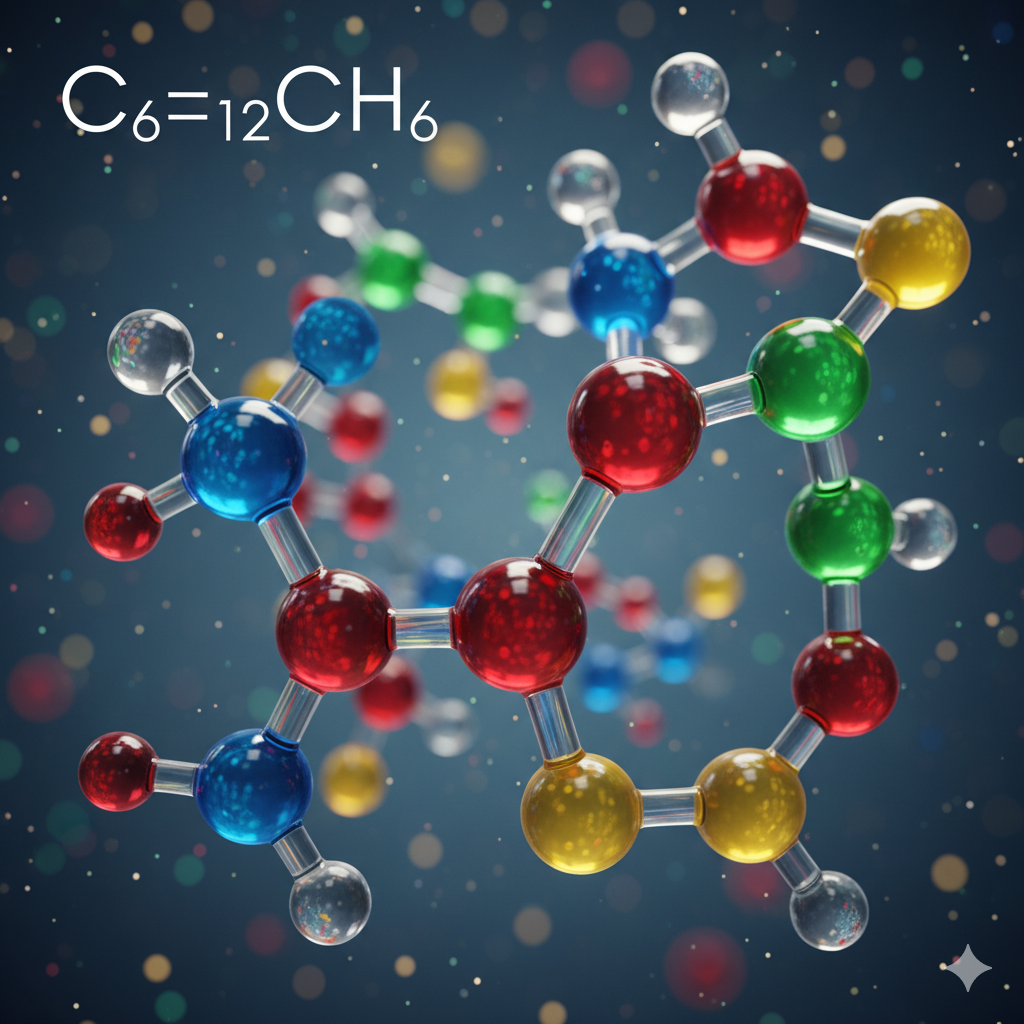 Low FODMAP diæt symboliseret ved model af molekylestruktur der ligner forbundne farvede glaskugler.