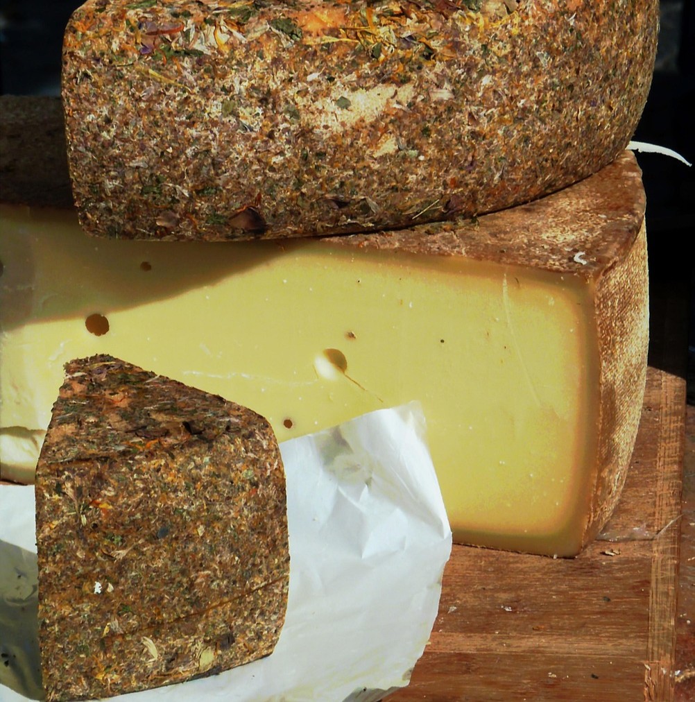 Mejeriprodukter og kræft symboliseret ved billede af hele og halv skæreost og en mindre trekant i papir.