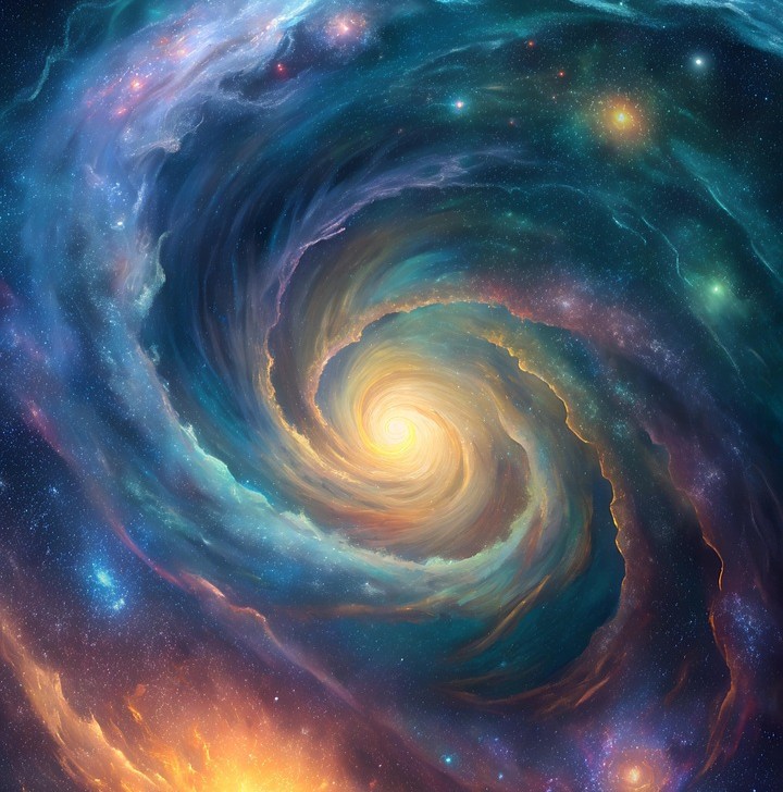 Optimer fordøjelse og tarmflora symboliseret ved spiralform med forskellige farver som en galaksetåge.